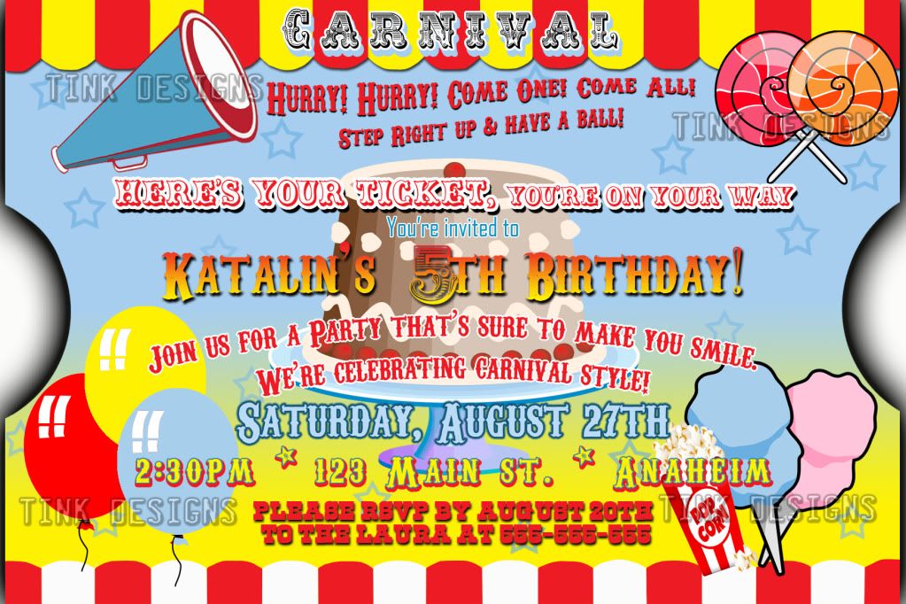 carnival birthday party invitations favor circus big top ebay, Birthday invitations