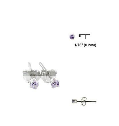2mm REAL SOLID 925 STERLING SILVER Amethyst Purple CZ Earrings Studs 