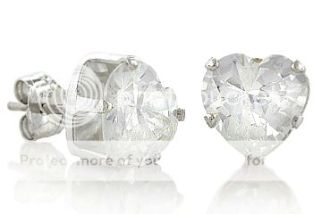 925 STERLING SILVER Created Diamond Heart Earrings Stud  