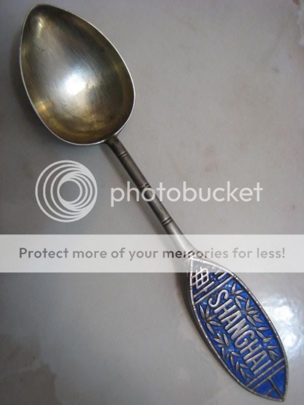 LATE 19THC SHANGHAI CHINA SILVER & BLUE ENAMEL SPOON  