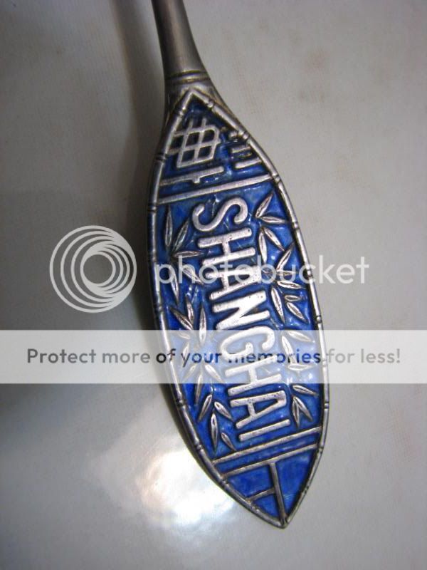 LATE 19THC SHANGHAI CHINA SILVER & BLUE ENAMEL SPOON  