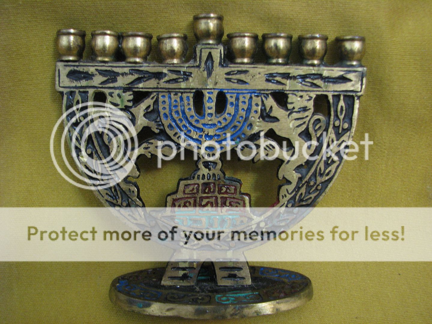 LIONS of JERUSALEM ~ Rare Miniature Colored Brass Hanukkah Menorah 