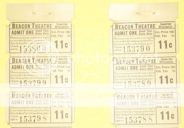 Old 1940s 11 Cent Theatre Tickets   Strip of 10 SEE  