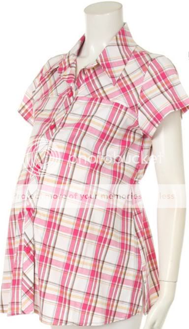 NEW PLAID short SLEEVE button down MATERNITY DRESS SHIRT pink top 