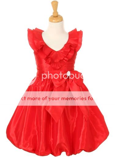 NEW TAFFETA RED ruffle bubble GIRLS Dressy Formal Valentines PAGEANT 